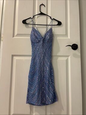 Windsor Periwinkle Beaded Sequin Slip Mini Dress